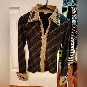 Shiny Western Black and Tan Top